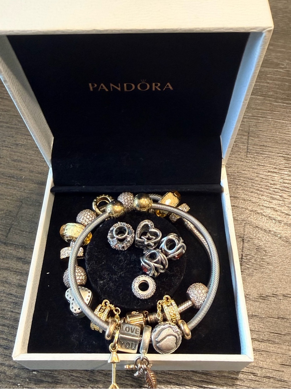 Pandora Two-Tone Silver and Gold Charm Bracelets Bundle!